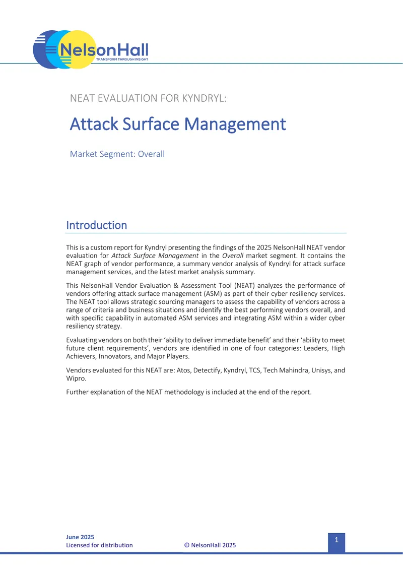 NEAT Evaluation for Kyndryl in Attack Surface Management
