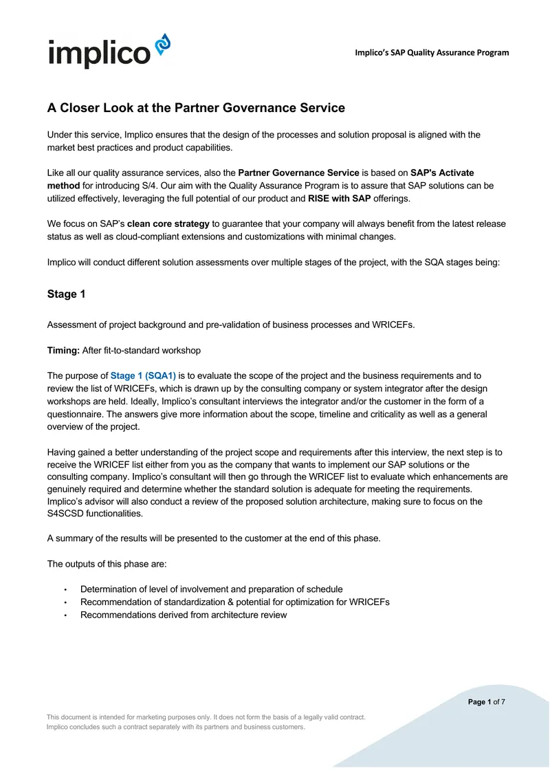 Implico SAP Quality Assurance Program Overview
