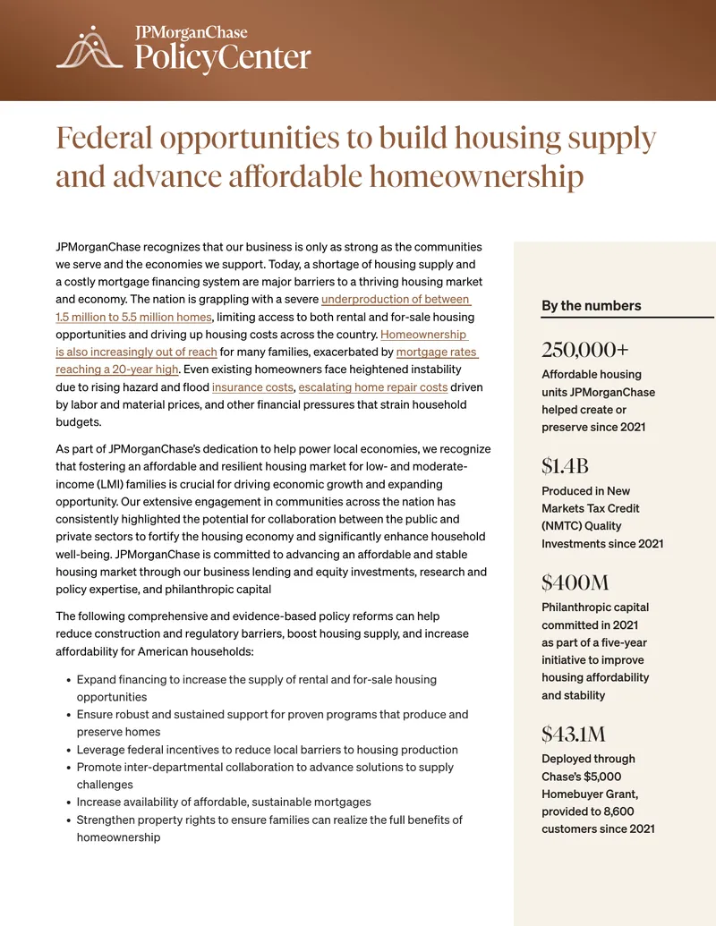 Federal Opportunities to Build Housing Supply and Advance Affordable Homeownership
