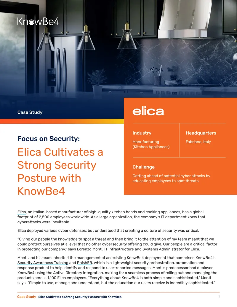 Elica Enhances Cybersecurity Awareness with KnowBe4