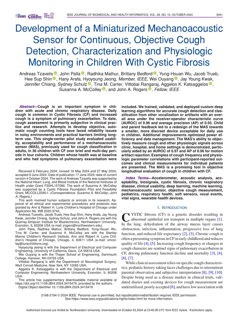 Development of a Miniaturized Mechanoacoustic Sensor for Cough Detection