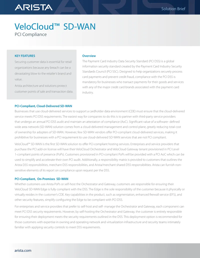 VeloCloud PCI Compliance Solution Brief