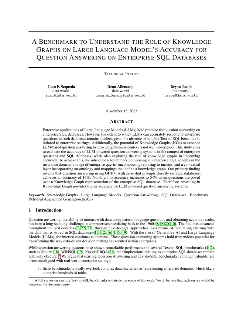 Benchmark for Knowledge Graphs and LLM Accuracy