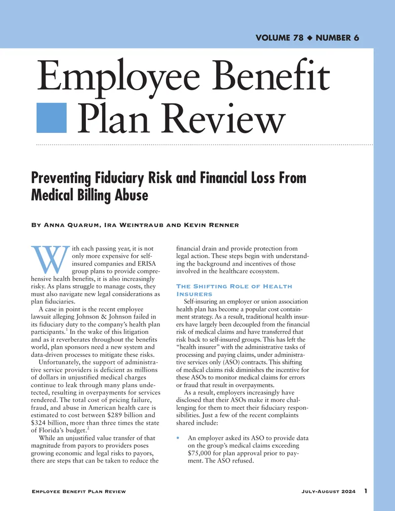 Preventing Fiduciary Risk From Medical Billing Abuse
