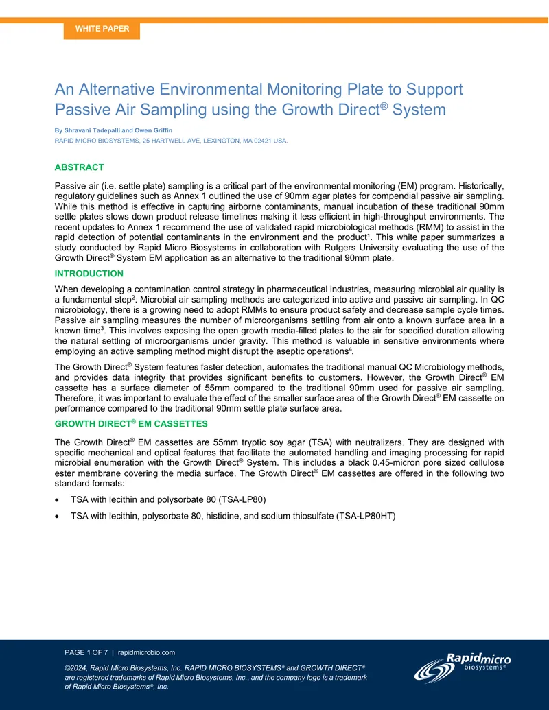 Alternative Environmental Monitoring Plate Evaluation