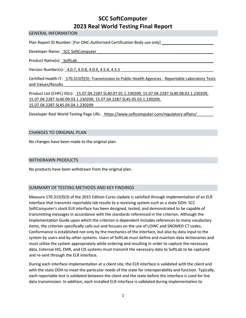 2023 Real World Testing Final Report