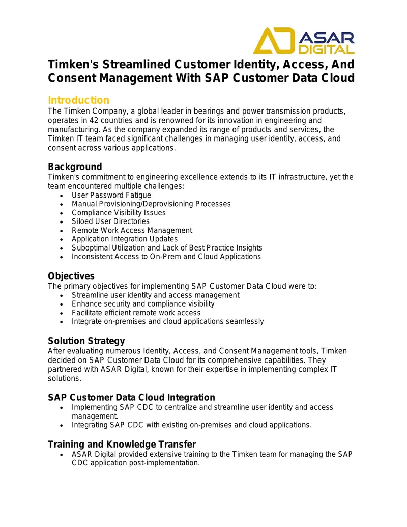 Timken Customer Identity and Access Management Implementation preview page 1