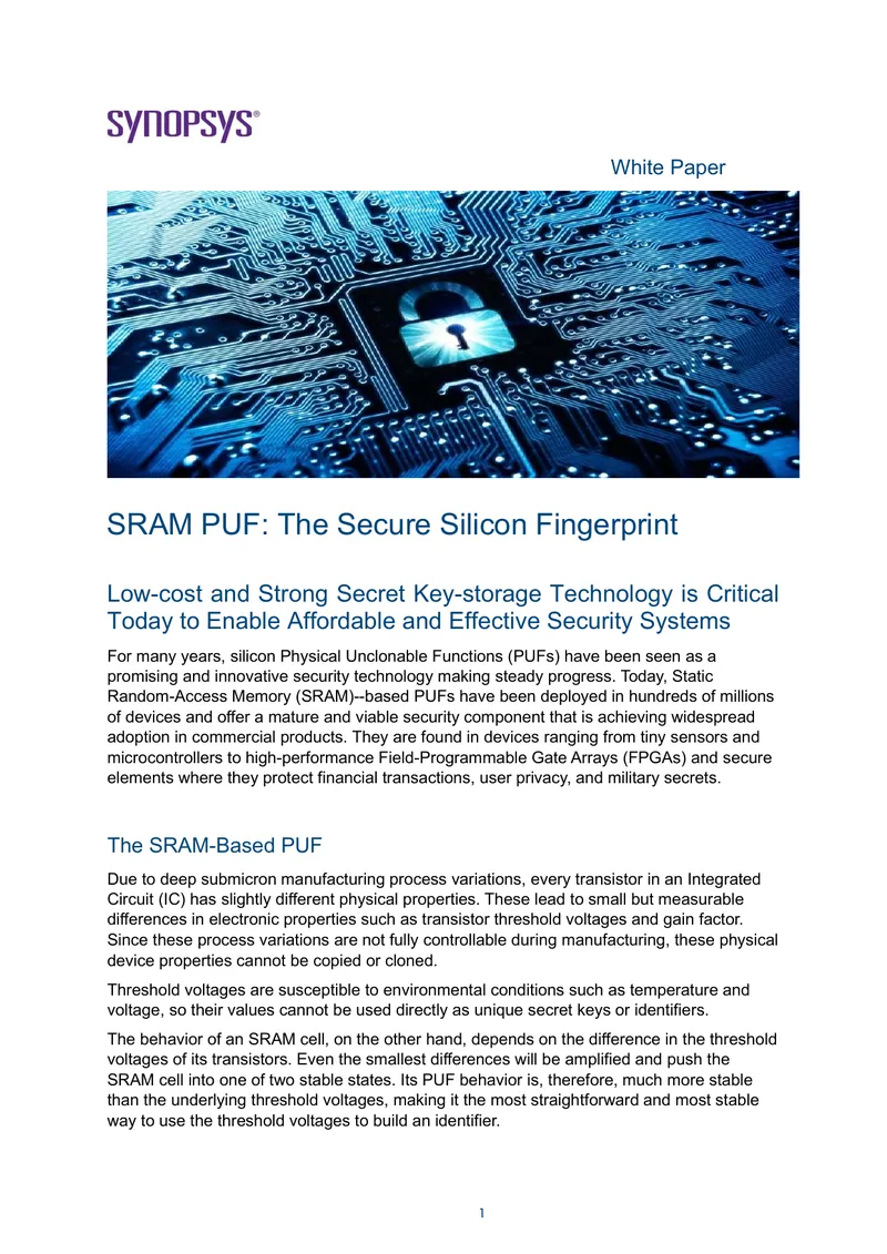 SRAM PUF Technology for Secure Key Storage