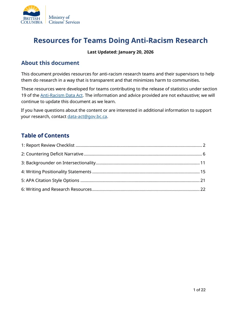 Resources for Teams Doing Anti-Racism Research