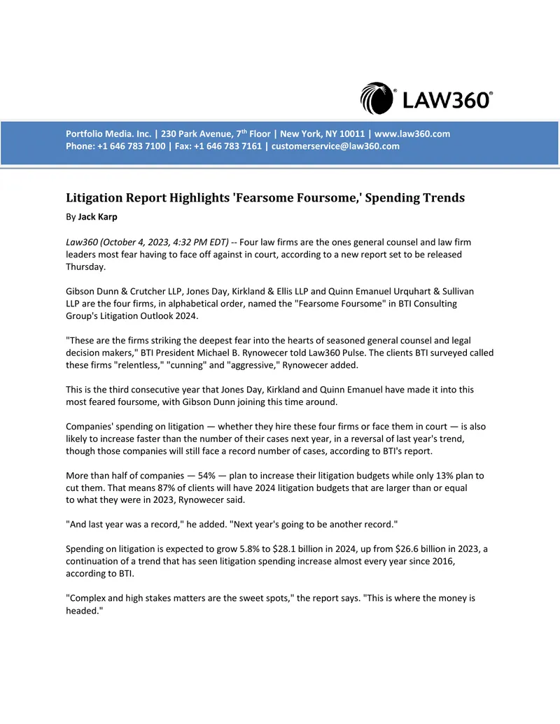 Litigation Spending Trends and Key Law Firms