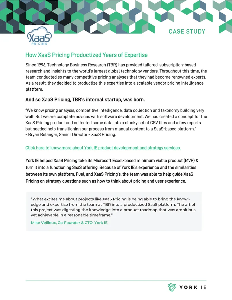 XaaS Pricing Case Study on Product Development