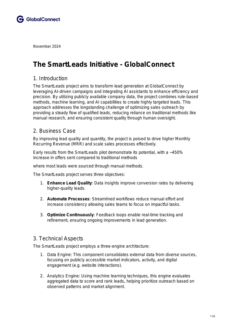 SmartLeads Initiative Implementation at GlobalConnect