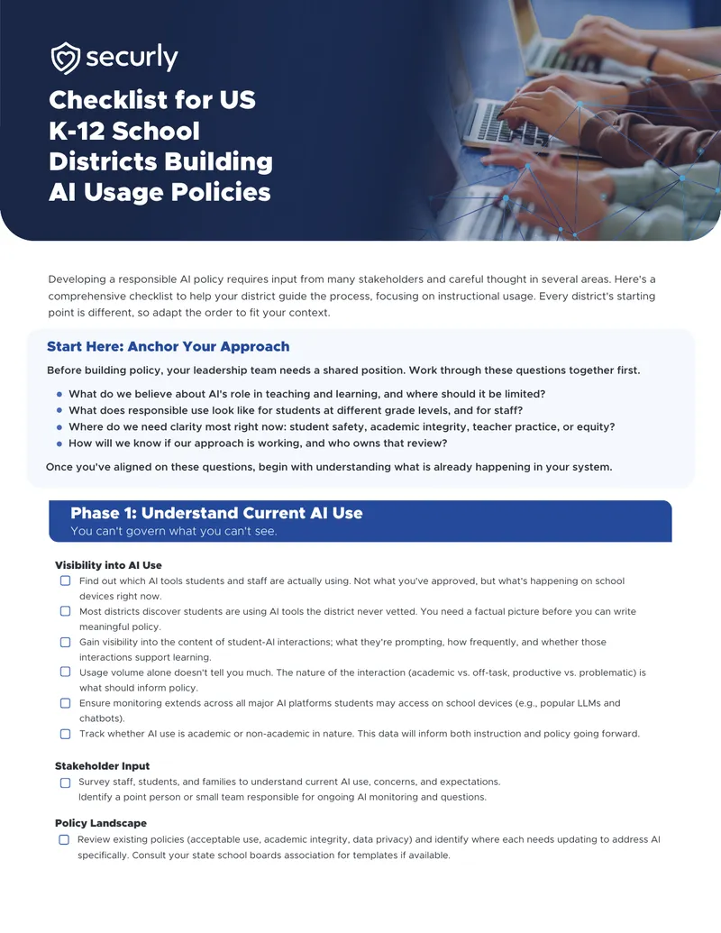 Checklist for Building AI Usage Policies in K-12 Districts