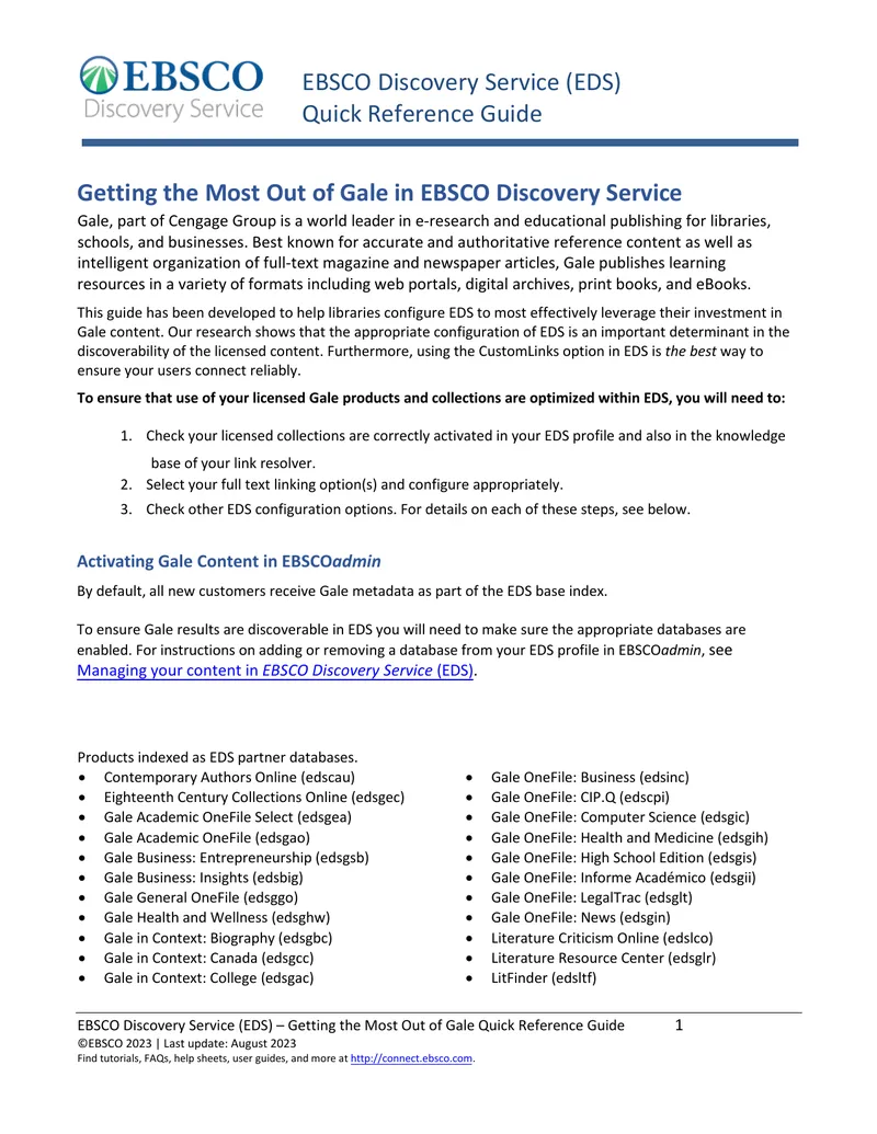 EBSCO Discovery Service Gale Configuration Guide