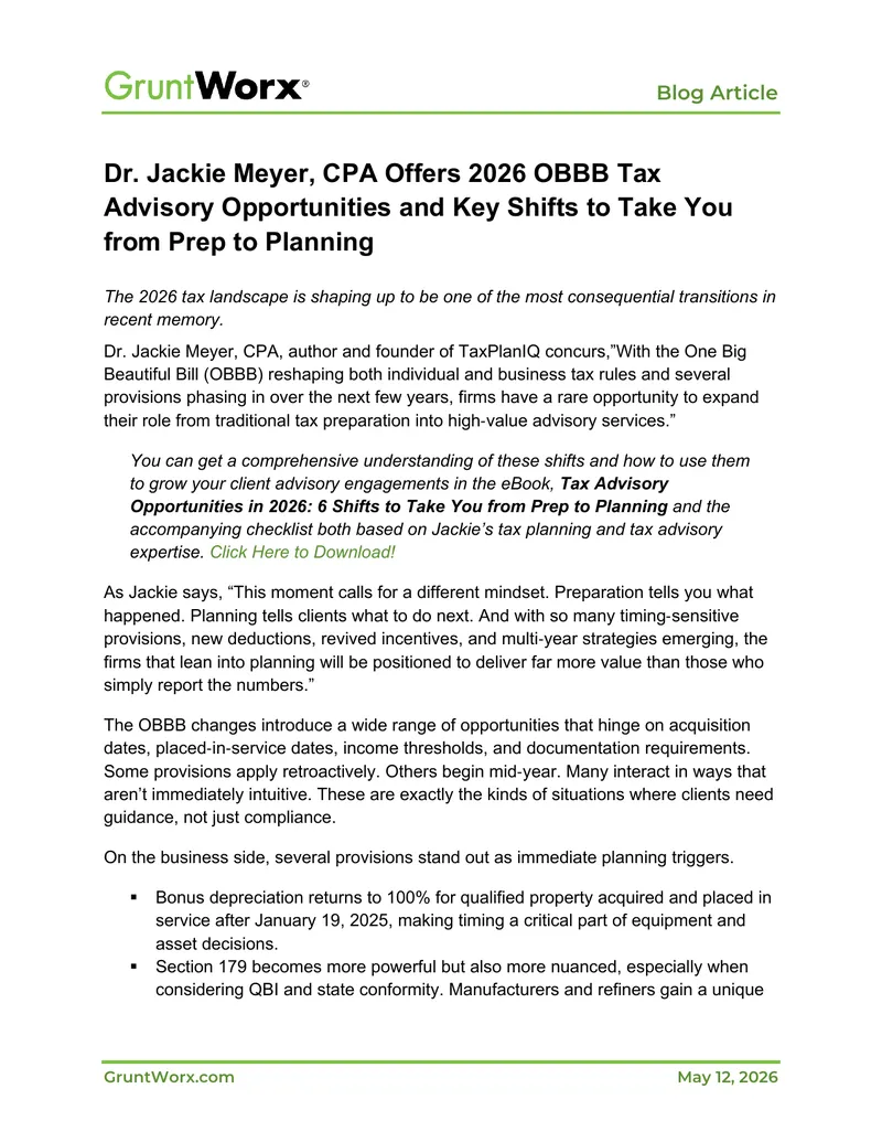 2026 Tax Advisory Opportunities and Key Shifts
