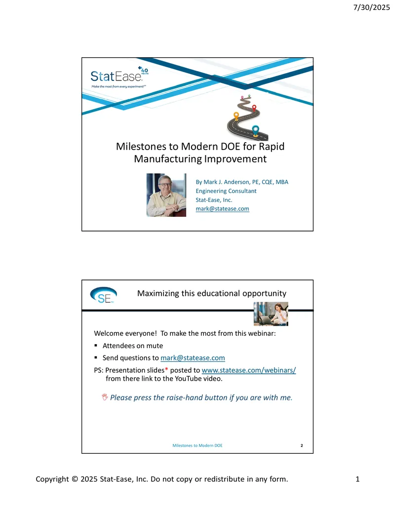 Milestones to Modern DOE for Rapid Manufacturing Improvement