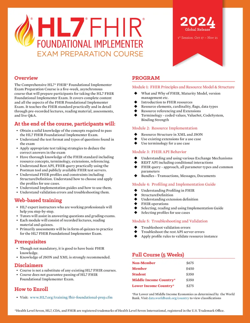 HL7 FHIR Foundational Implementer Exam Preparation Course