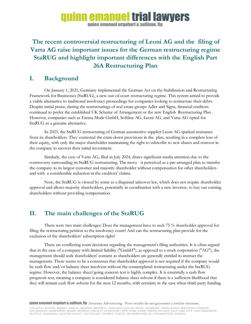 Challenges in German Restructuring Under StaRUG
