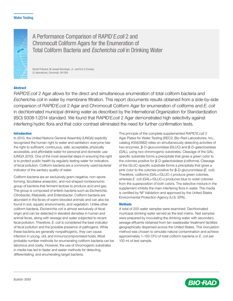 Performance Comparison of RAPID'E.coli 2 and Chromocult Agars