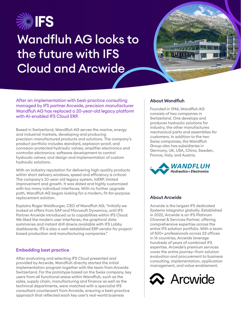 Wandfluh AG Implements IFS Cloud ERP Solution