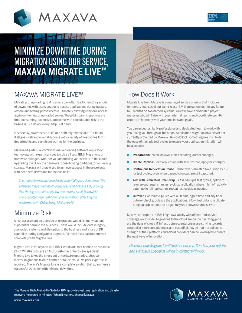 Maxava Migrate Live Service Overview