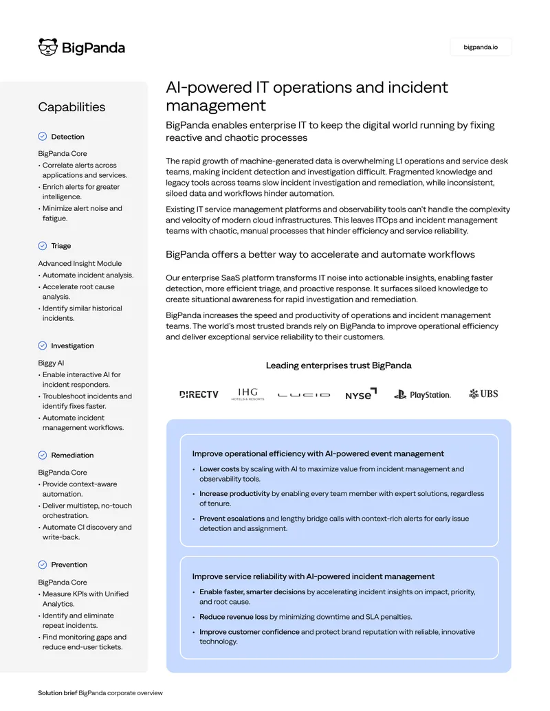 BigPanda AI-Powered IT Operations Solution Brief