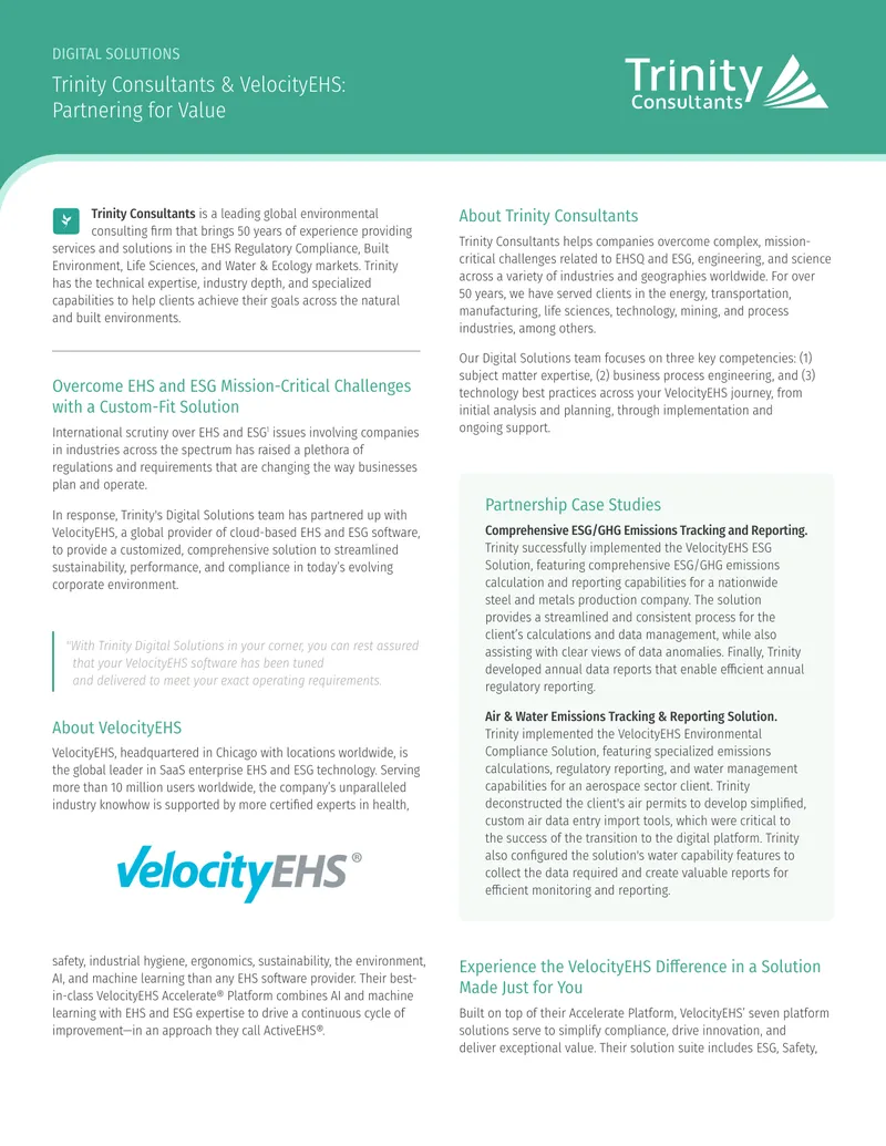 Trinity Consultants and VelocityEHS Partnership Overview