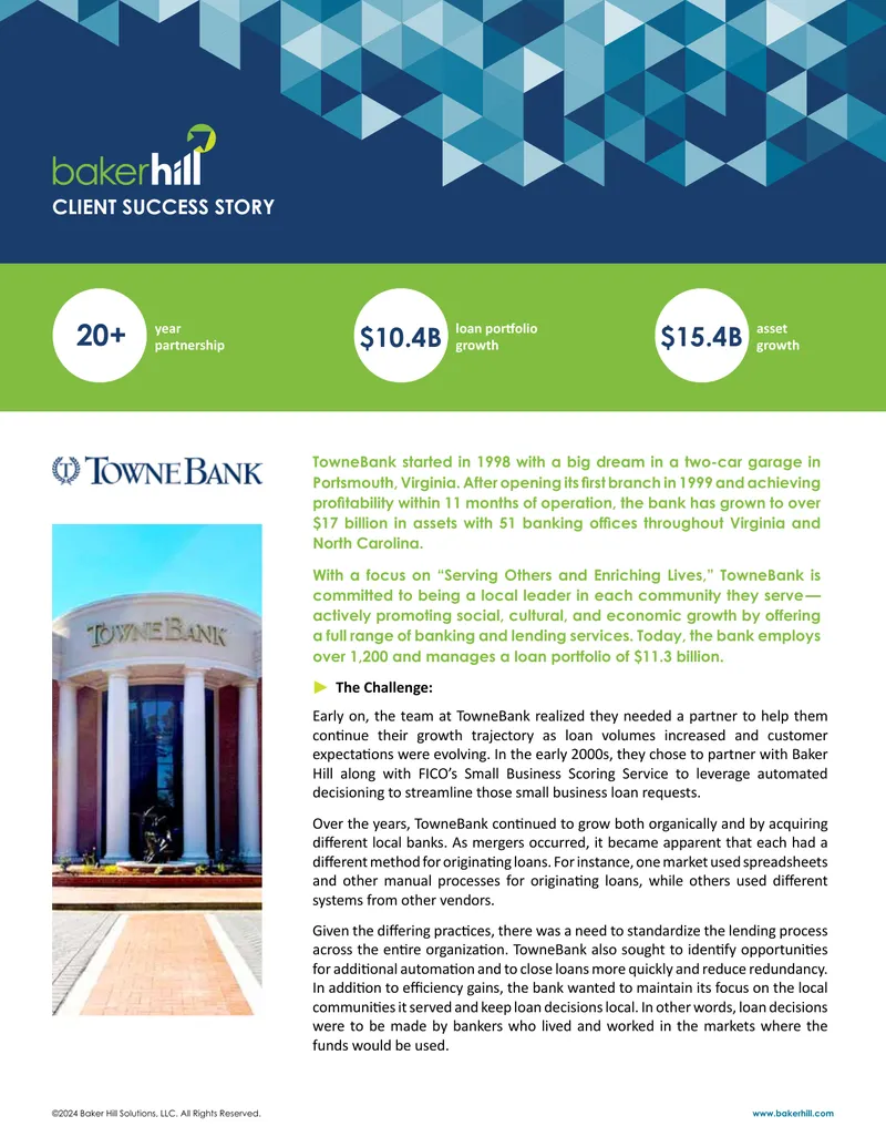 TowneBank Client Success Story with Baker Hill