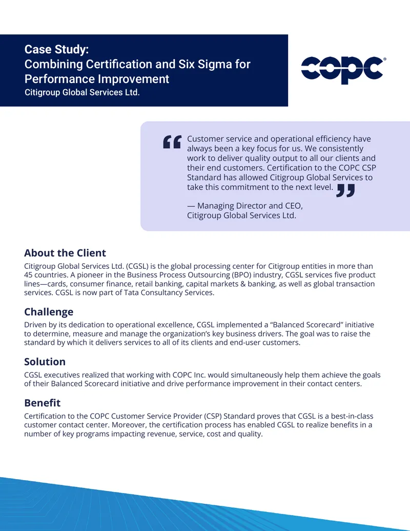 Performance Improvement through COPC Certification