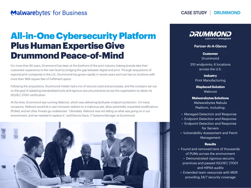 Drummond Cybersecurity Case Study with Malwarebytes preview page 1