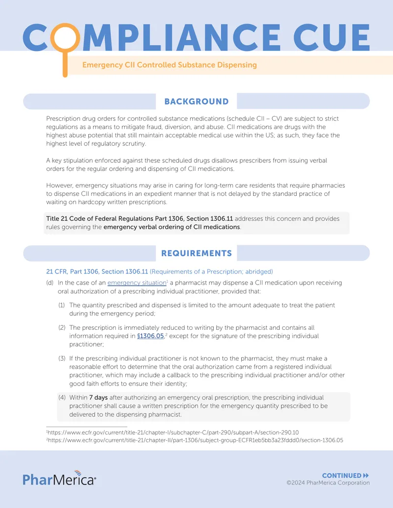 Emergency Dispensing Regulations for CII Medications