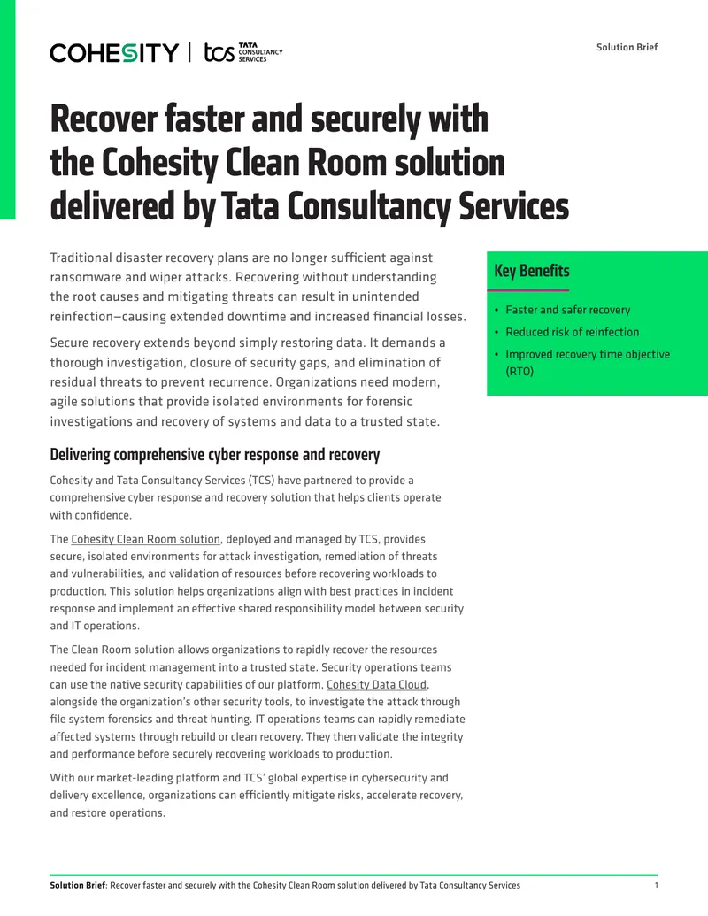 Cohesity Clean Room Solution for Cyber Recovery