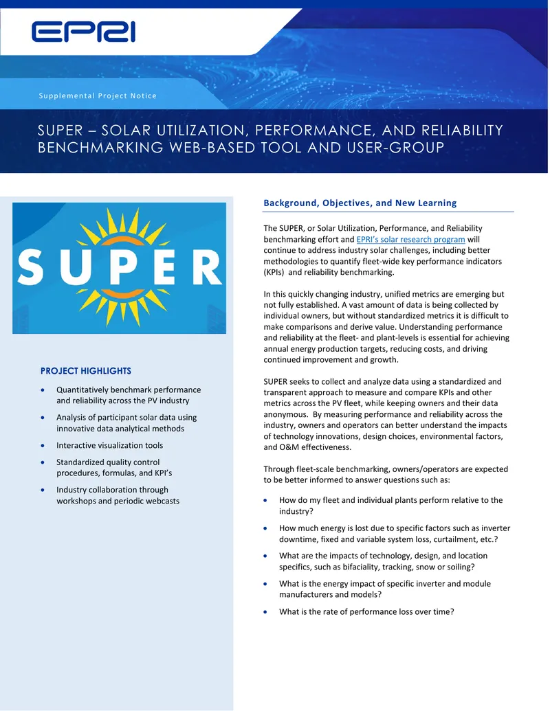 Solar Utilization Performance and Reliability Benchmarking Tool