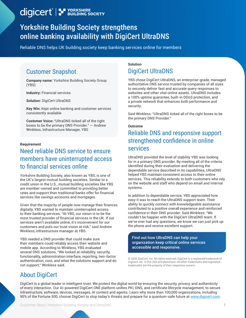 Yorkshire Building Society Utilizes DigiCert UltraDNS