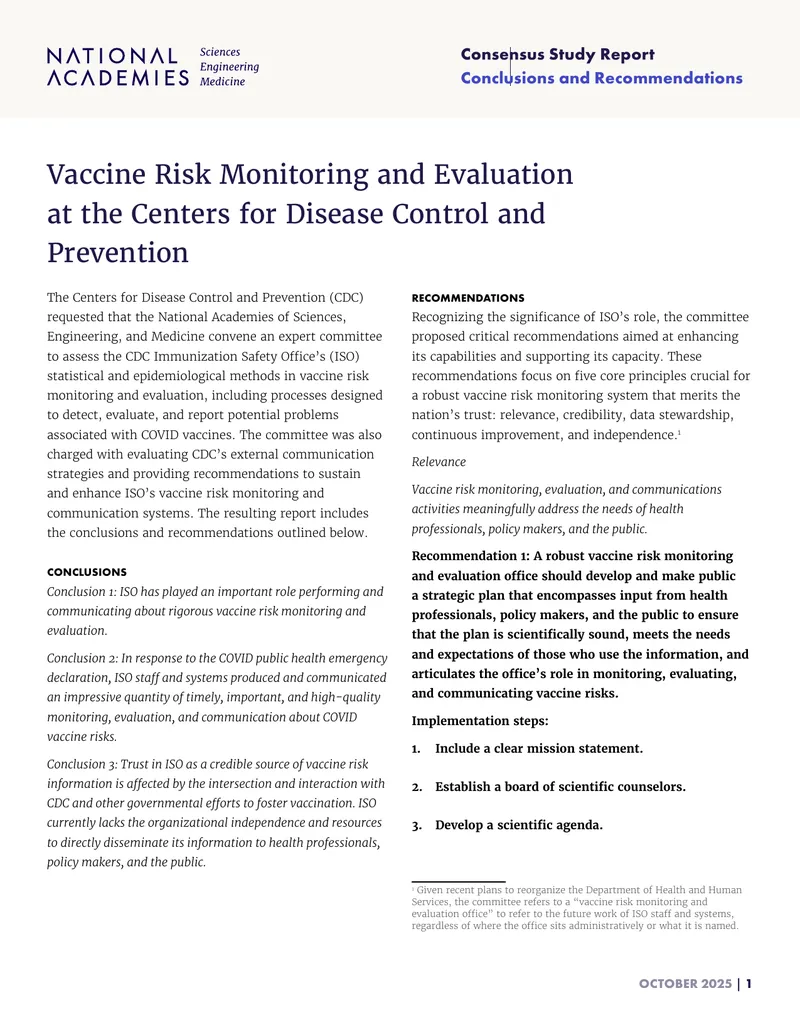 Vaccine Risk Monitoring and Evaluation Recommendations