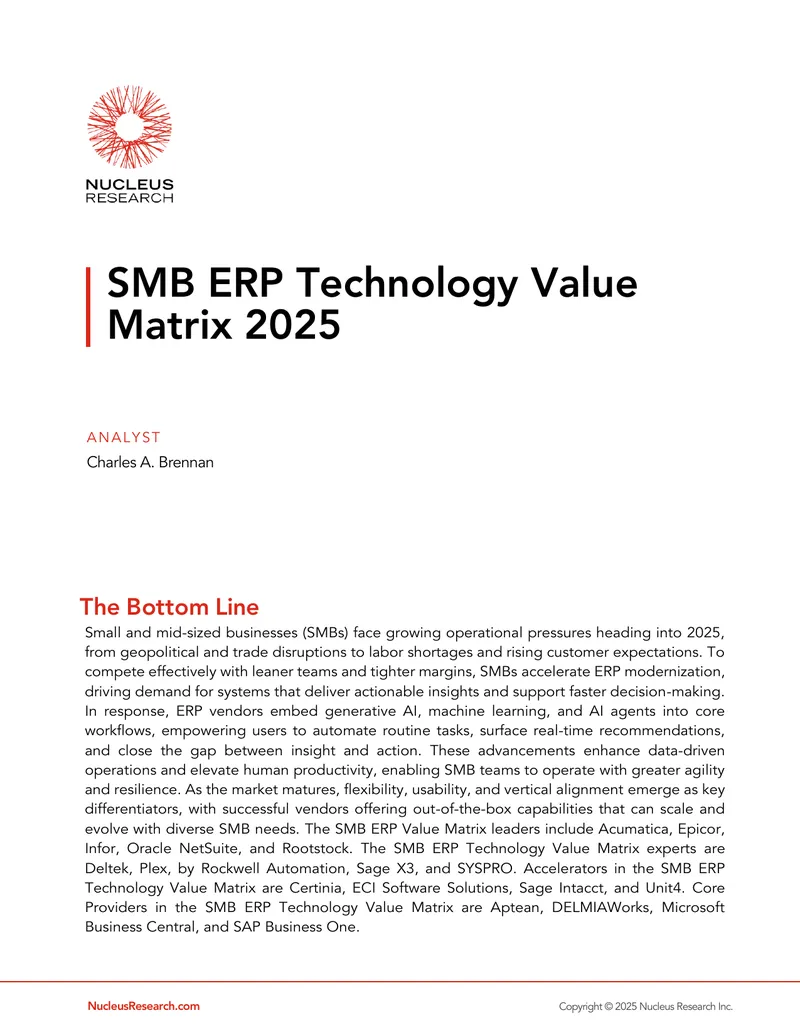 SMB ERP Technology Value Matrix 2025