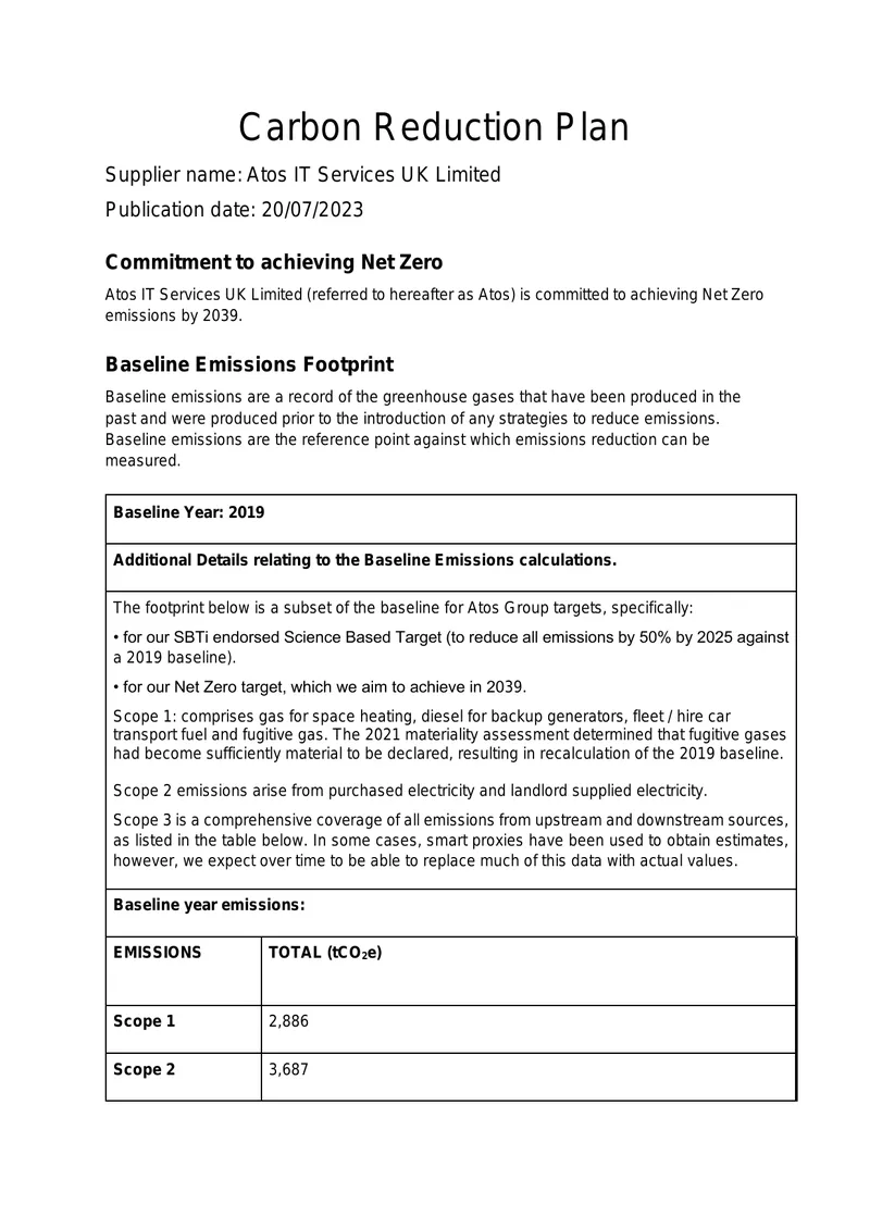 Carbon Reduction Plan for Atos IT Services UK Limited