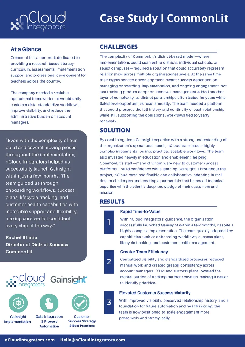 Gainsight Implementation Case Study for CommonLit
