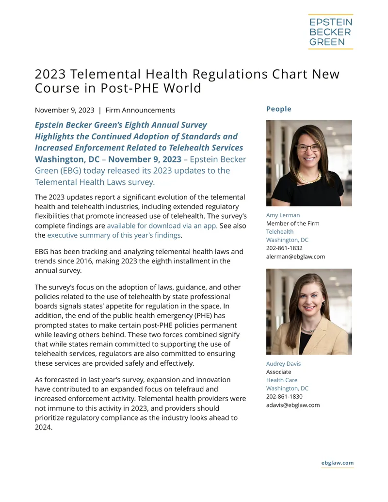 2023 Telemental Health Regulations Survey Update