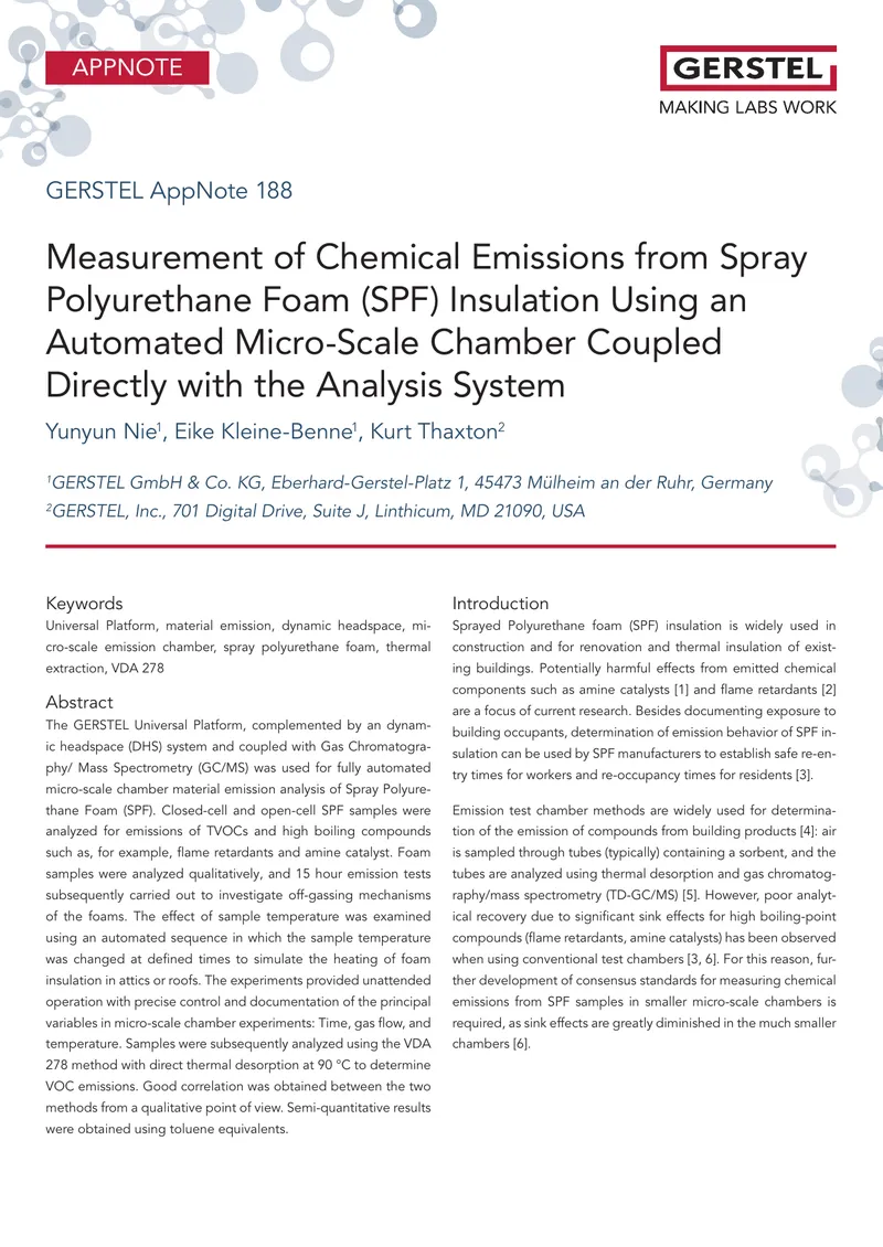 Measurement of Chemical Emissions from Spray Polyurethane Foam Insulation