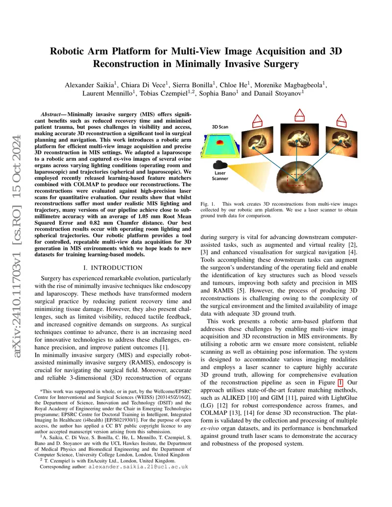 Robotic Arm Platform for 3D Reconstruction in Surgery