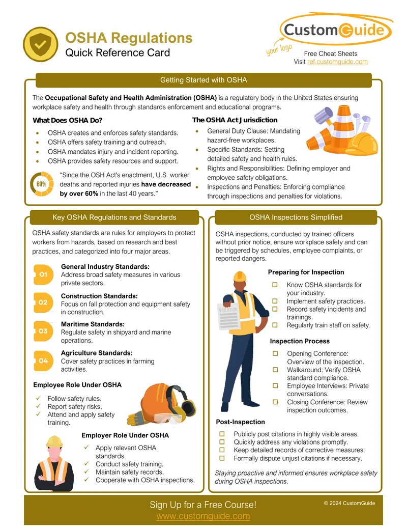 Getting Started with OSHA Regulations Quick Reference Card
