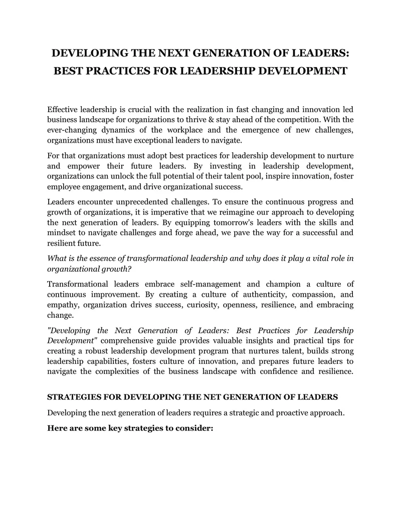 Best Practices for Leadership Development