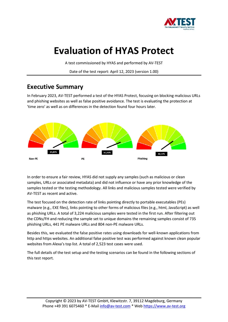 Evaluation of HYAS Protect Test Report
