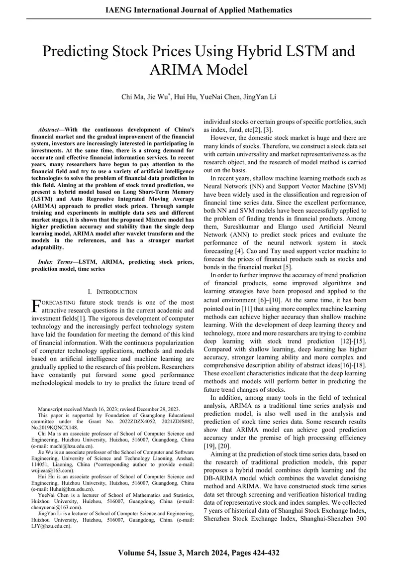 Predicting Stock Prices Using Hybrid LSTM and ARIMA Model preview page 1