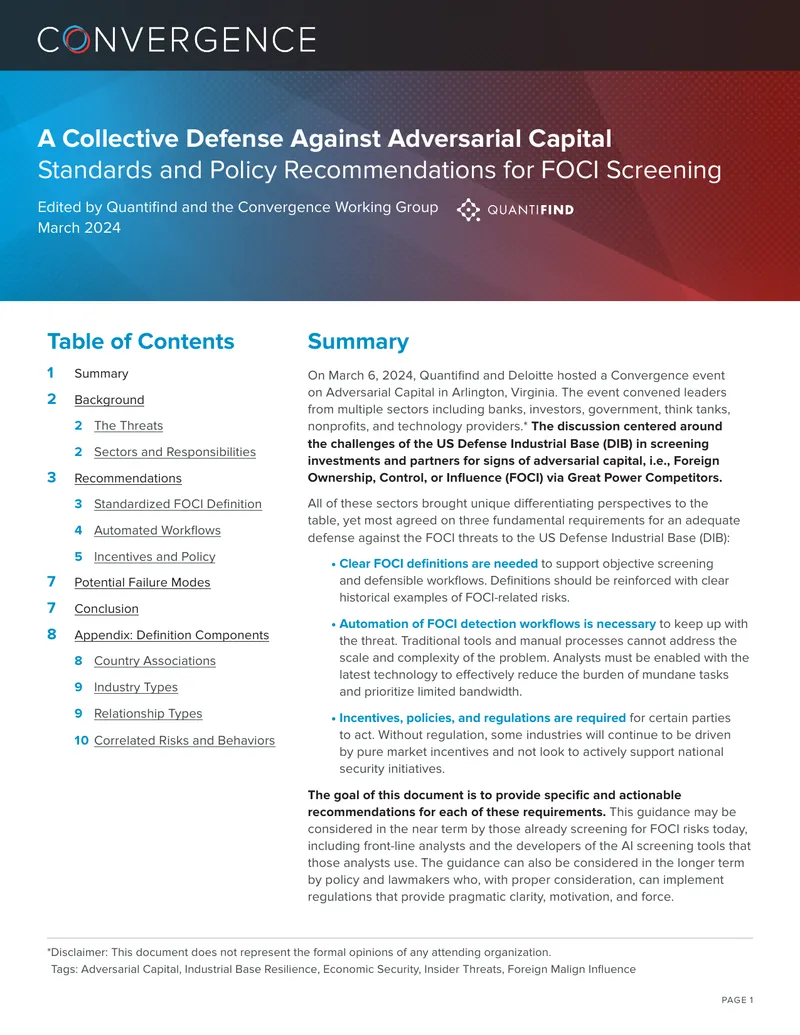 Standards and Policy Recommendations for FOCI Screening
