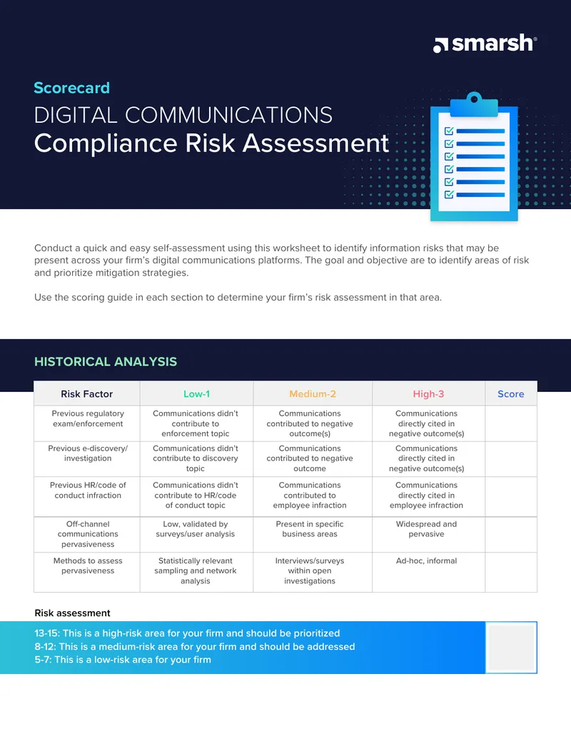 Digital Communications Compliance Risk Assessment Worksheet