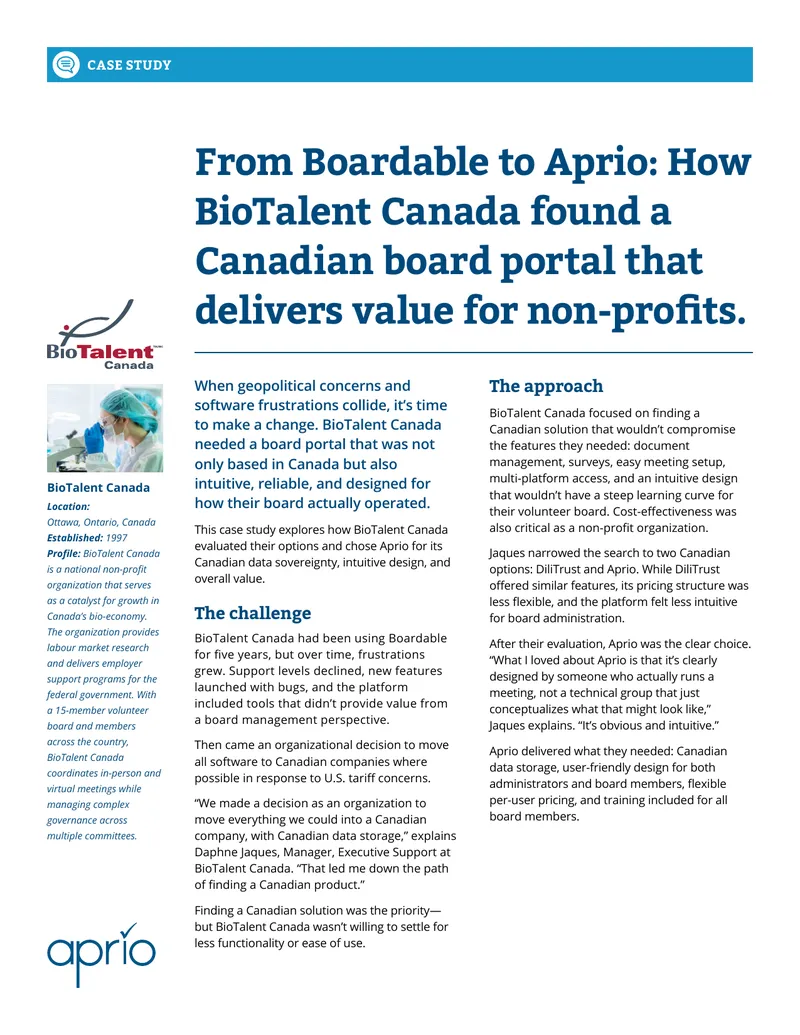 BioTalent Canada Case Study on Board Portal Transition