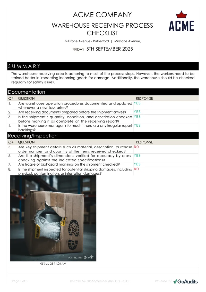 Warehouse Receiving Process Checklist