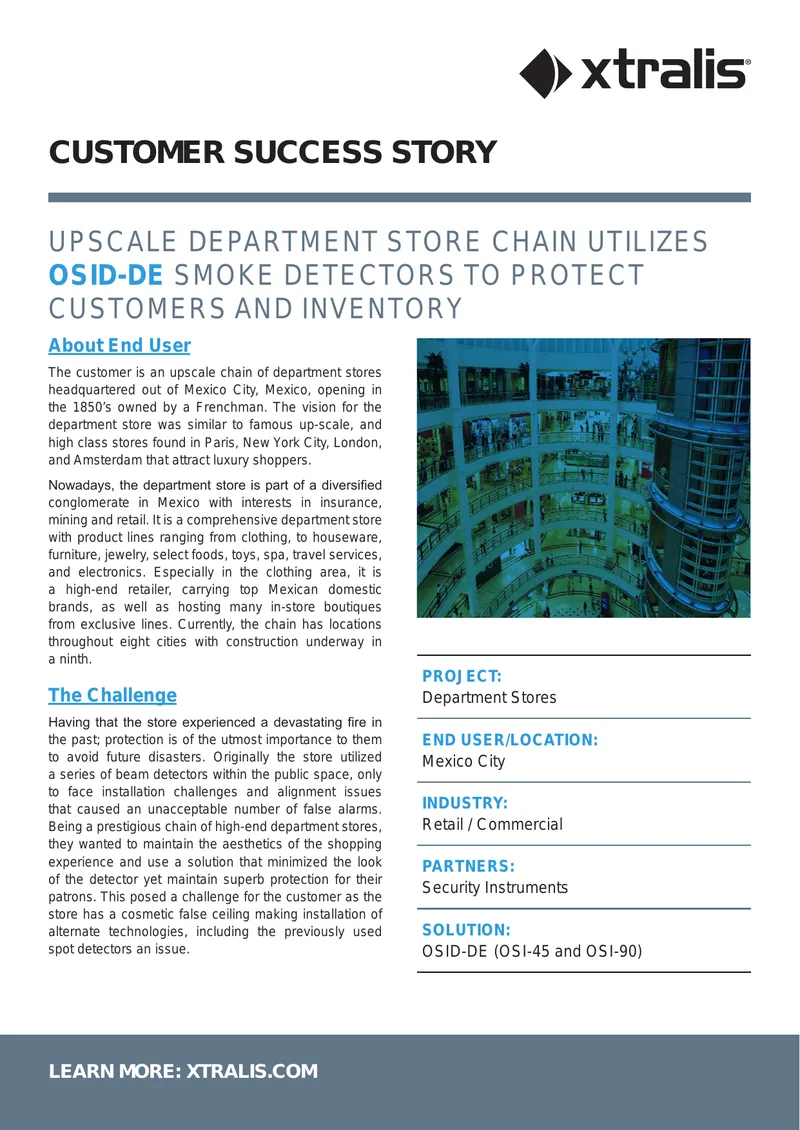 Department Store Chain Implements OSID-DE Smoke Detectors